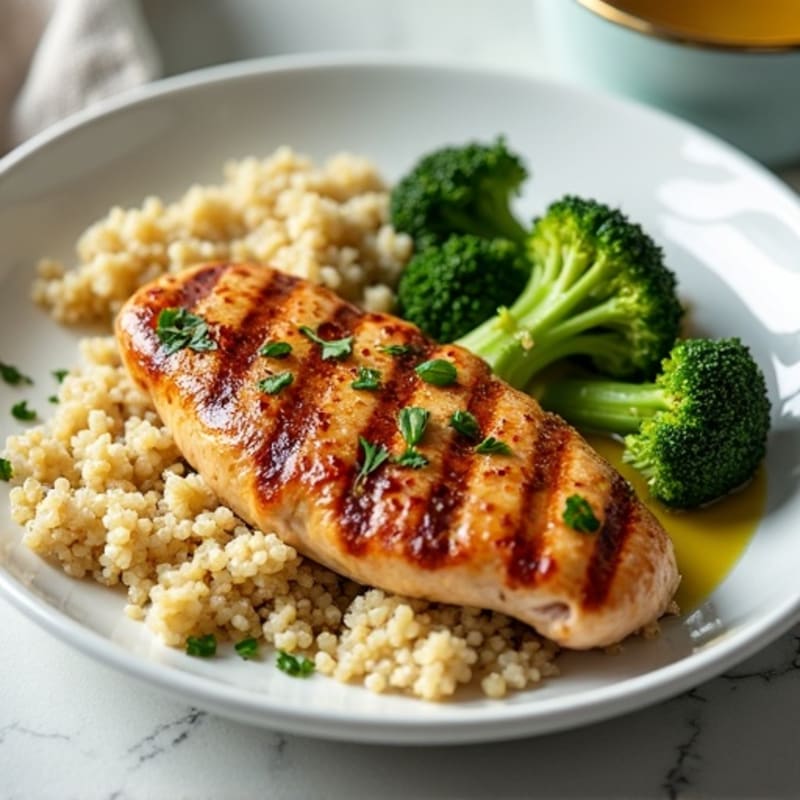 Grilled Chicken Breast with Quinoa and Roasted Broccoli