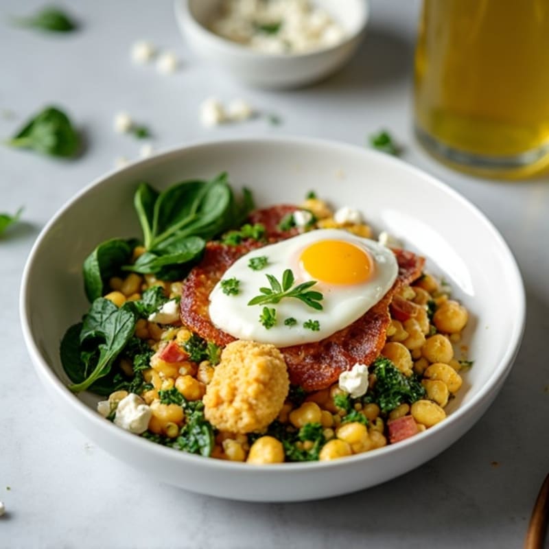 Egg White Spinach Scramble with Grilled Turkey Bacon