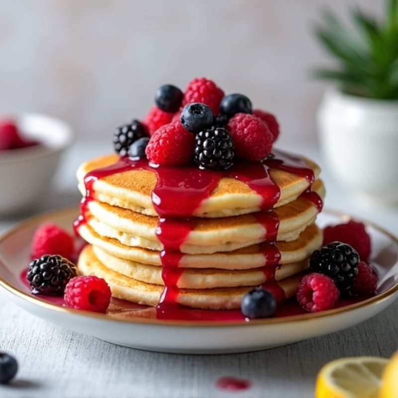 Fluffy Protein Pancakes with Berry Compote