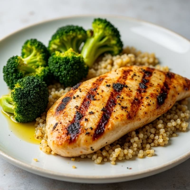Grilled Chicken Breast with Quinoa and Roasted Broccoli