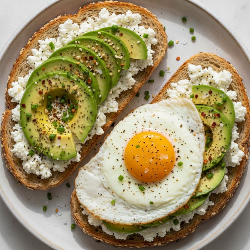 Cottage Cheese Avocado Toast with Everything Bagel Seasoning