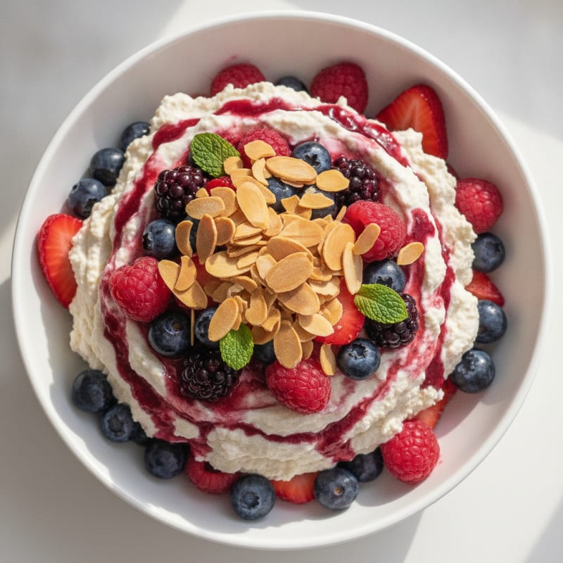 Greek Yogurt Protein Parfait with Mixed Berries and Almonds
