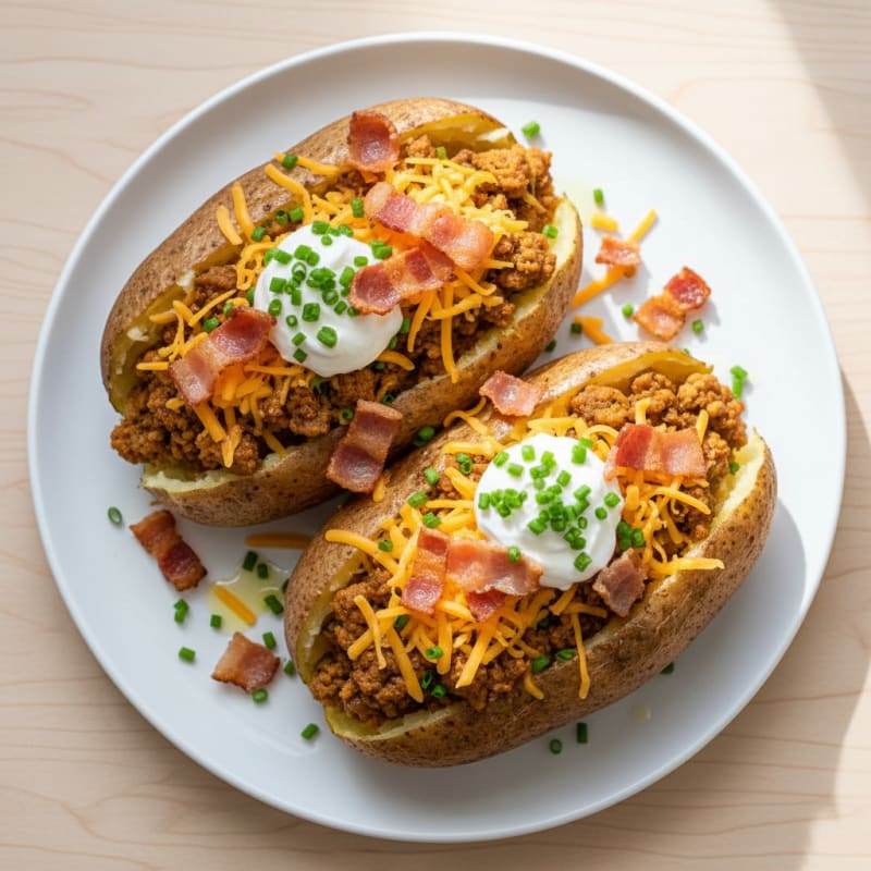 Loaded Baked Potatoes with Crispy Bacon