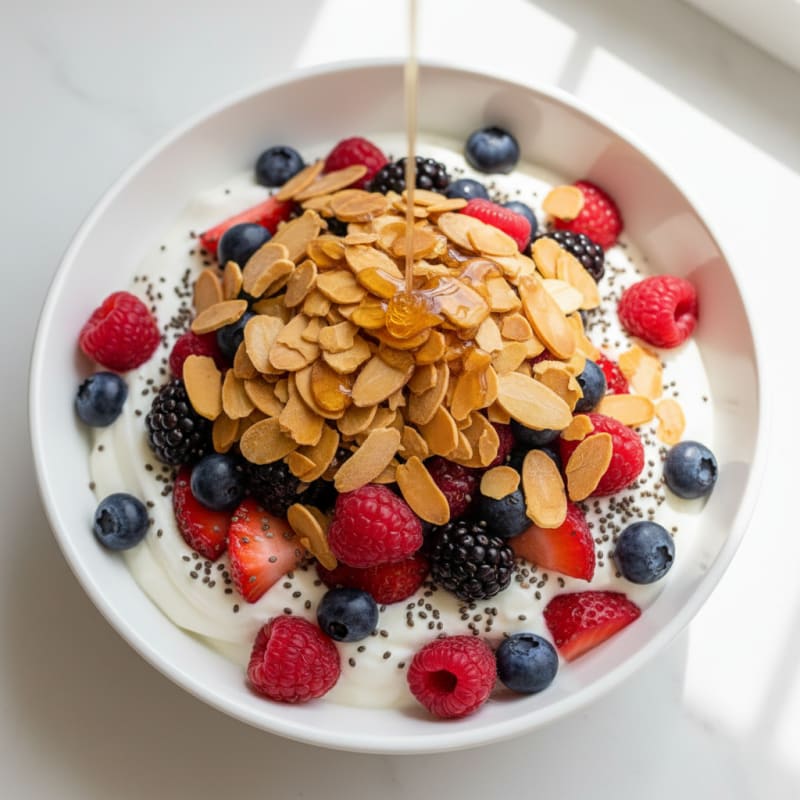 Greek Yogurt Protein Parfait with Mixed Berries and Almonds