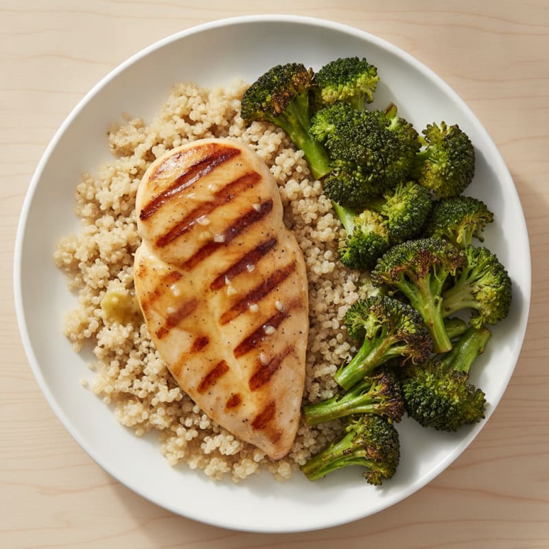 Grilled Chicken Breast with Quinoa and Roasted Broccoli