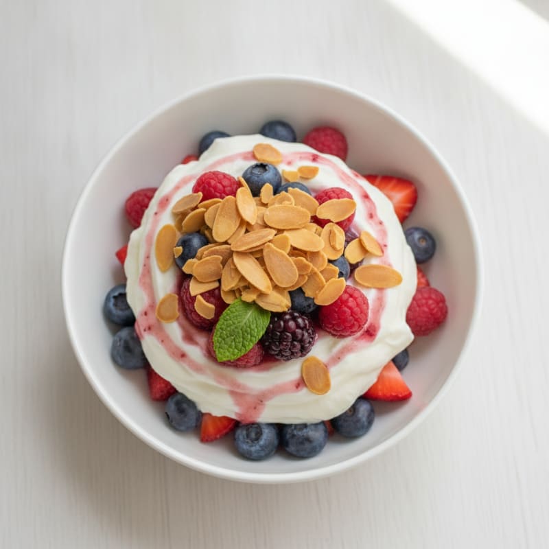 Greek Yogurt Protein Parfait with Mixed Berries and Almonds