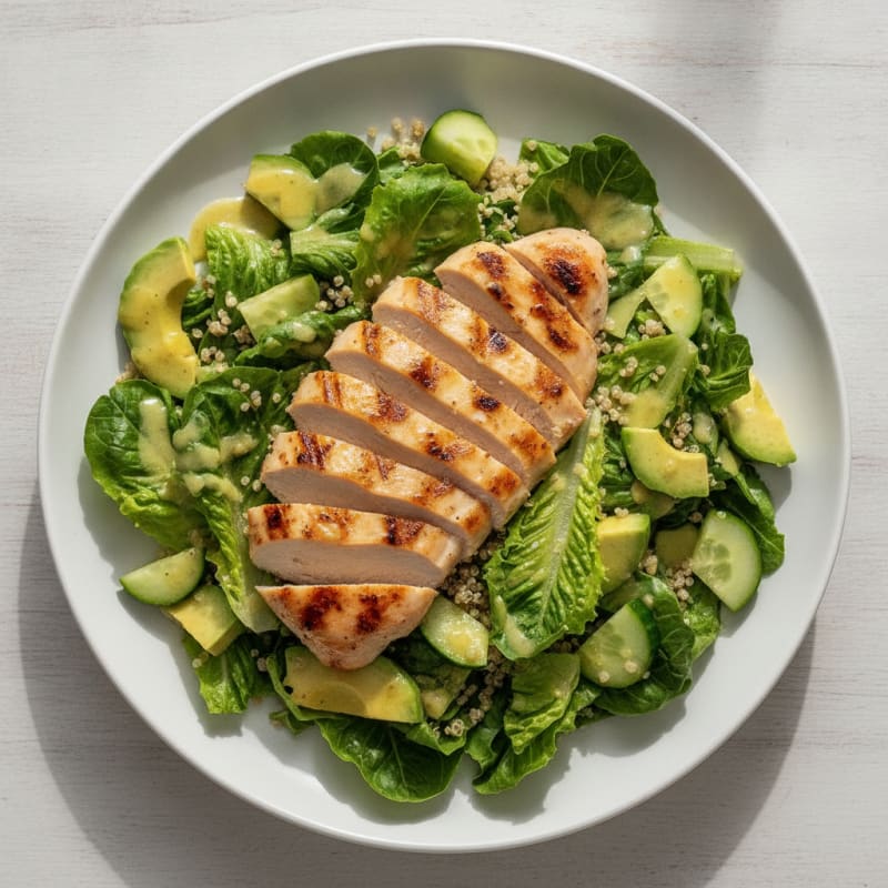 Grilled Chicken Breast with Crisp Romaine and Quinoa Salad