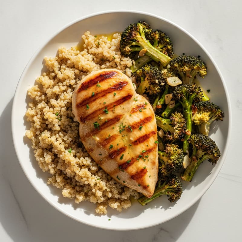 Grilled Chicken Breast with Quinoa and Roasted Broccoli