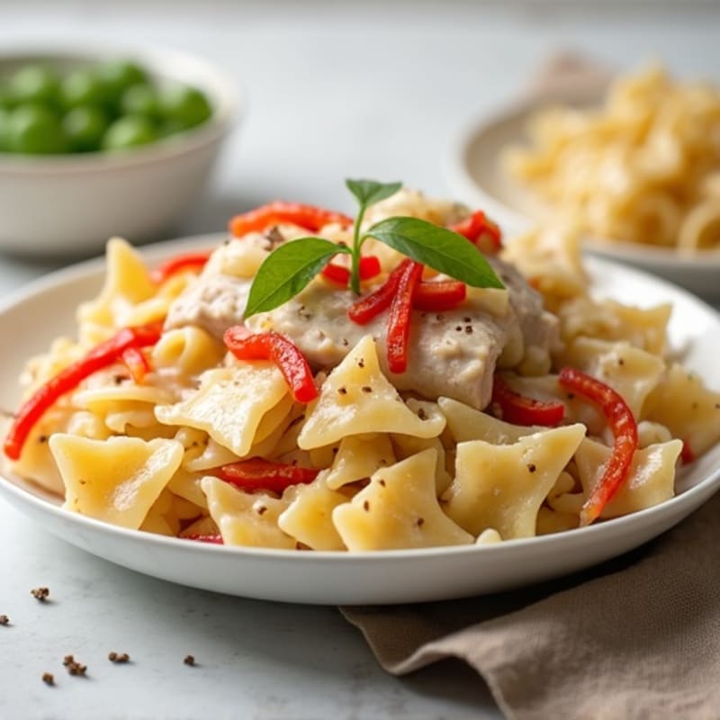 Creamy Chicken Farfalle with Sautéed Peppers and Onion