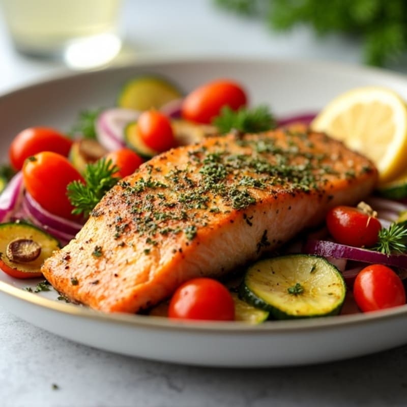 Crispy Sheet Pan Herb-Crusted Salmon with Roasted Rainbow Vegetables
