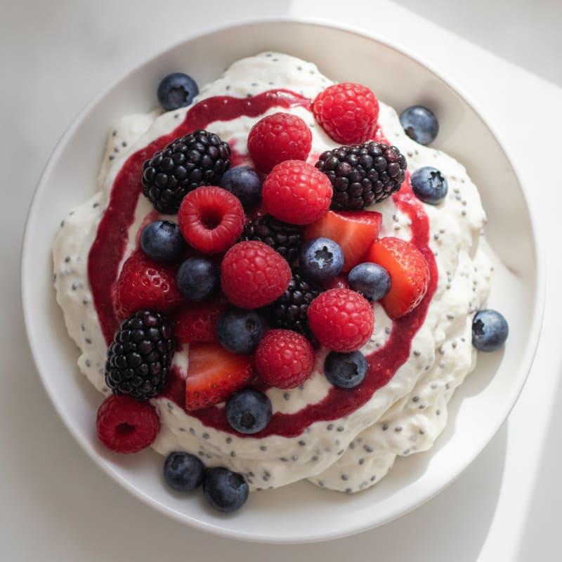 Greek Yogurt Protein Mousse with Mixed Berries