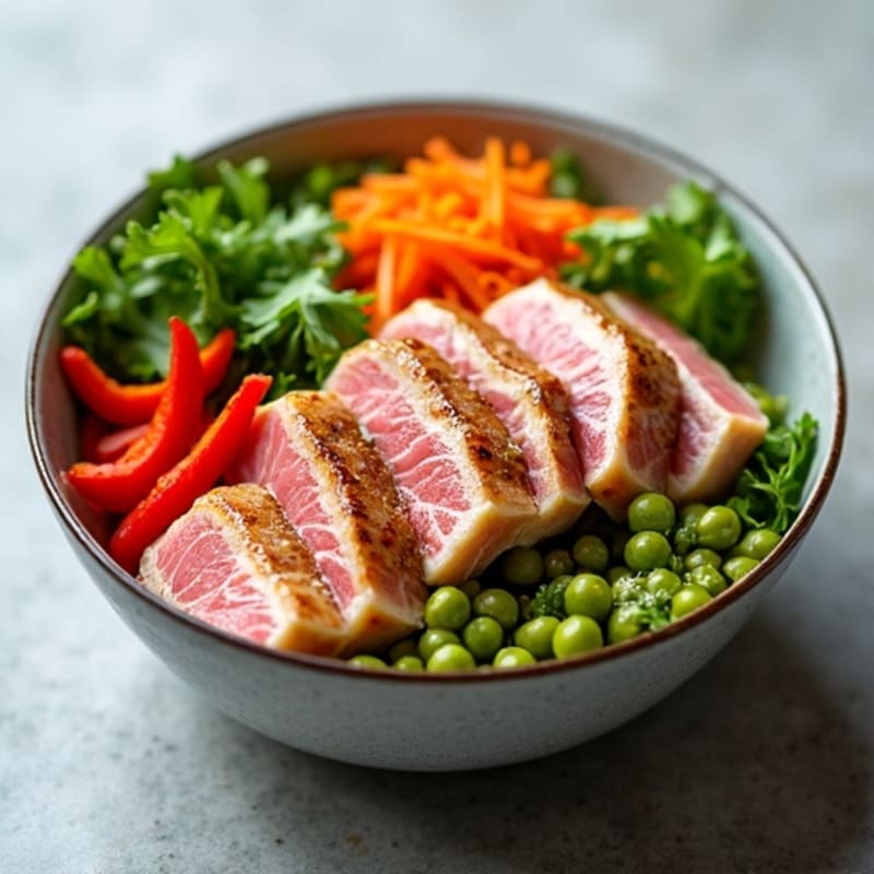 Fresh Tuna Bowl with Sesame Ginger Dressing and Crispy Vegetables