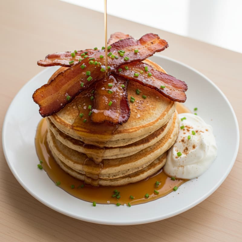 Fluffy Buttermilk Pancakes with Candied Bacon