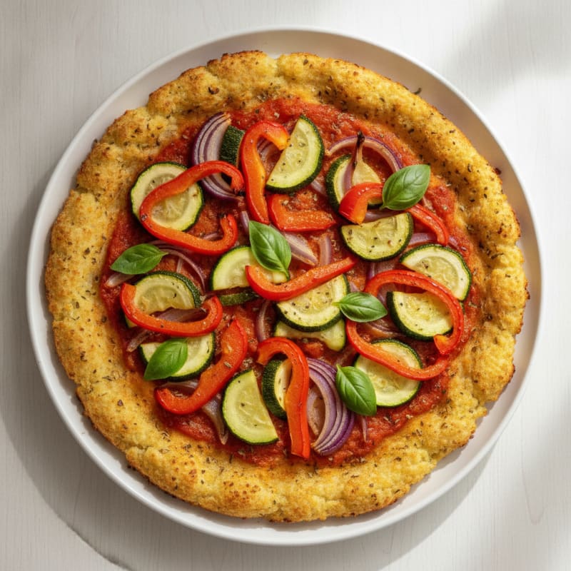 Cauliflower-Crusted Pizza with Roasted Vegetables