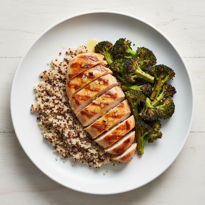 Grilled Chicken Breast with Quinoa and Roasted Broccoli