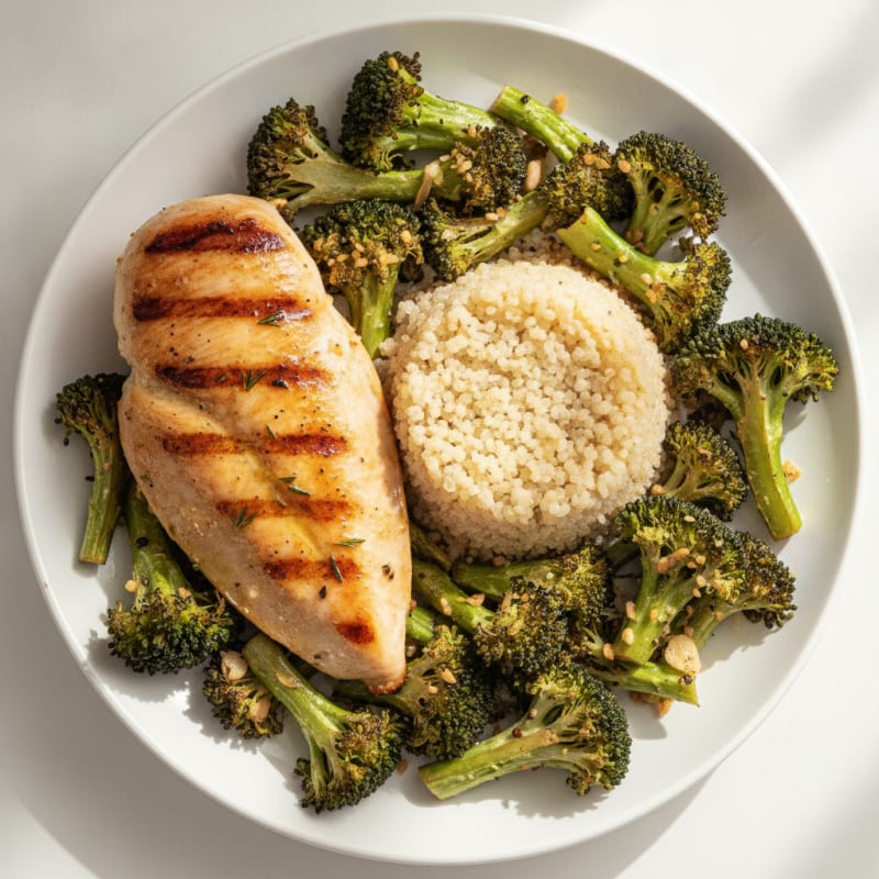 Grilled Chicken Breast with Quinoa and Roasted Broccoli
