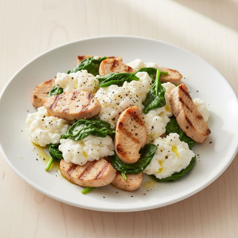 Egg White Spinach Scramble with Grilled Turkey Breast