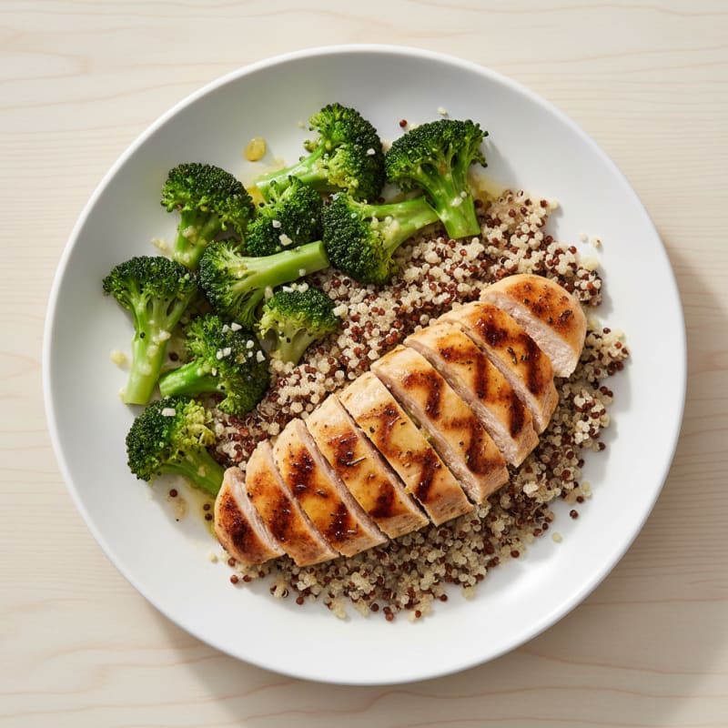 Grilled Chicken Breast with Quinoa and Steamed Broccoli