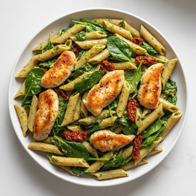 Creamy Pesto Chicken Pasta with Sun-Dried Tomatoes