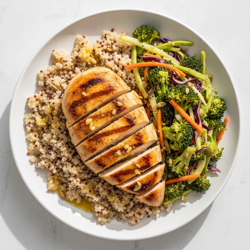 Grilled Chicken Breast with Quinoa and Crunchy Broccoli Slaw