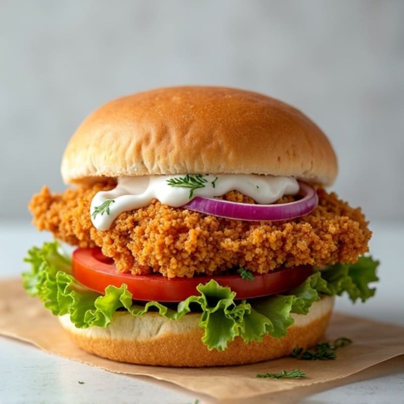 Crispy Air-Fried Chicken Sandwich with Honey Dill Sauce