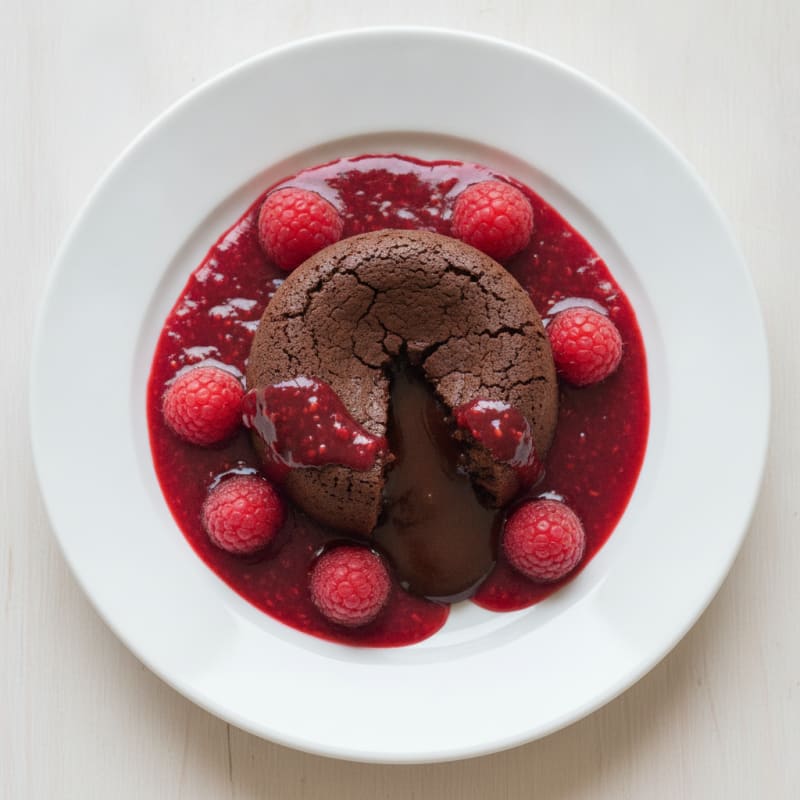 Chocolate Lava Cake with Raspberry Coulis