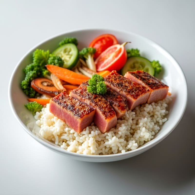 Fresh Tuna and Rice Protein Bowl with Sesame-Soy Vegetables
