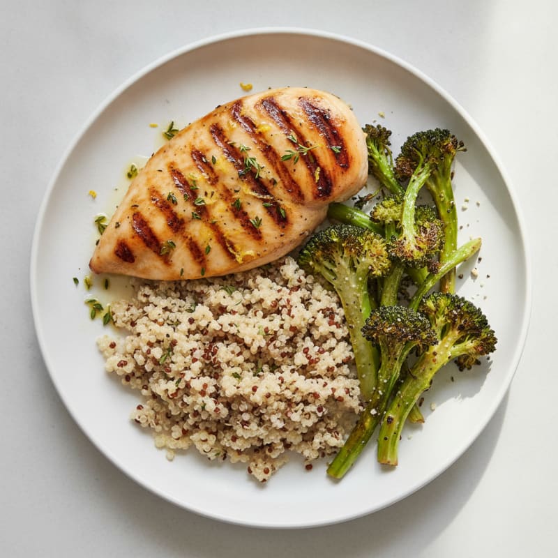 Grilled Chicken Breast with Quinoa and Roasted Broccoli