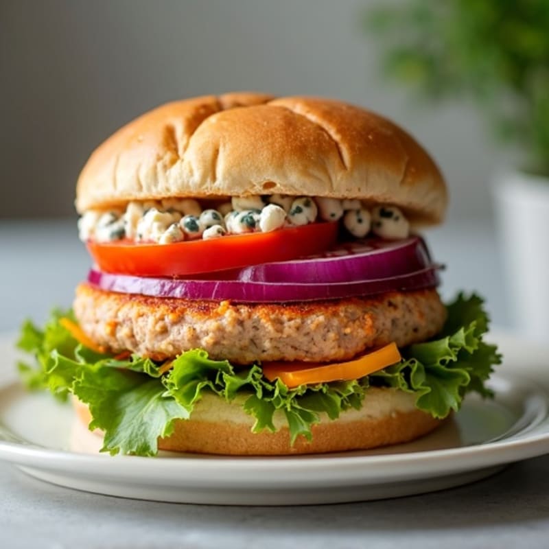 Lean Buffalo-Spiced Turkey Burgers with Blue Cheese