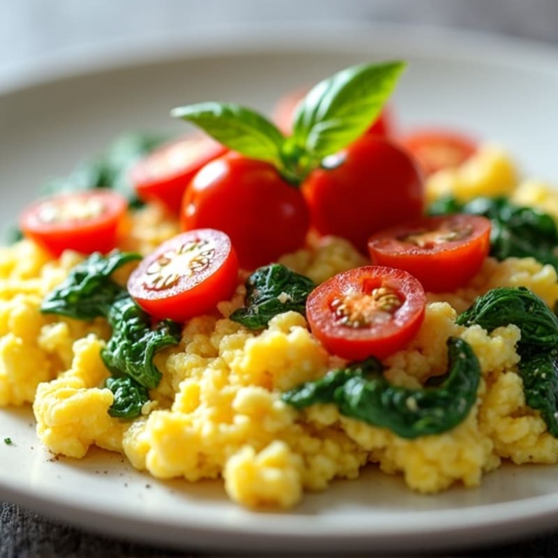 Creamy Scrambled Eggs with Fresh Spinach and Cherry Tomatoes