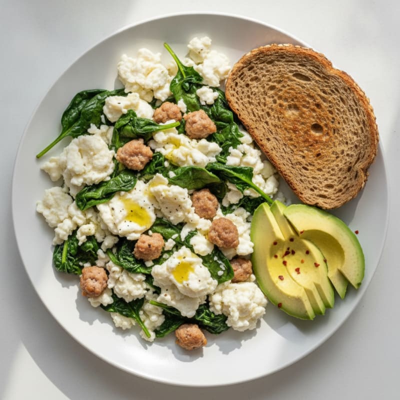 Egg White and Turkey Sausage Scramble with Spinach