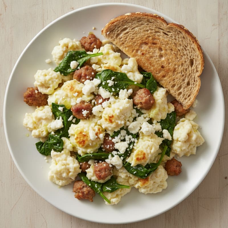 Egg White and Turkey Sausage Scramble with Spinach and Feta