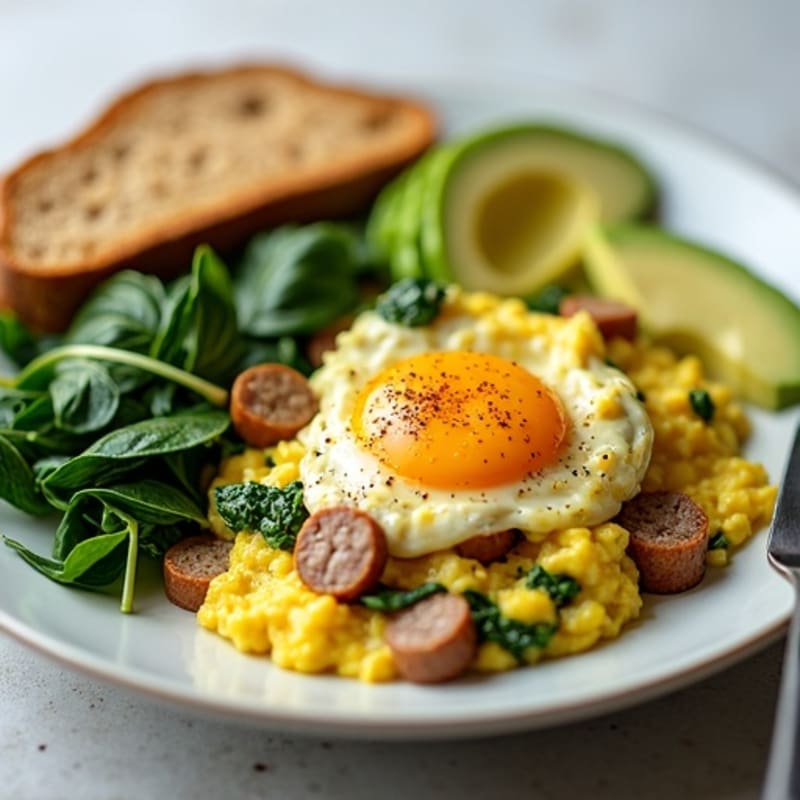 Egg White Scramble with Spinach and Turkey Sausage