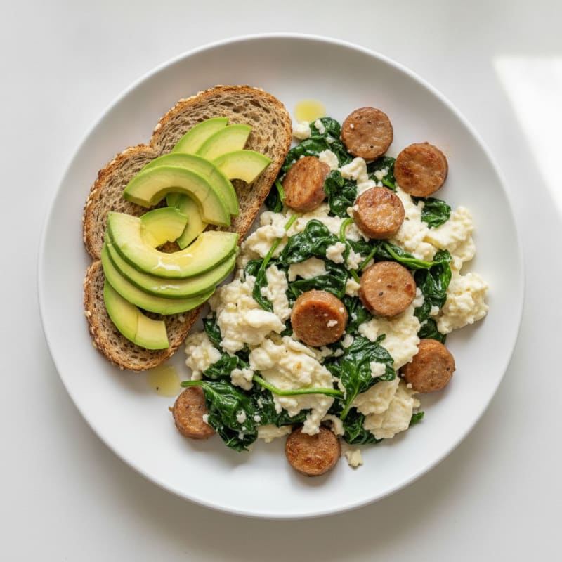 Egg White and Turkey Sausage Scramble with Spinach