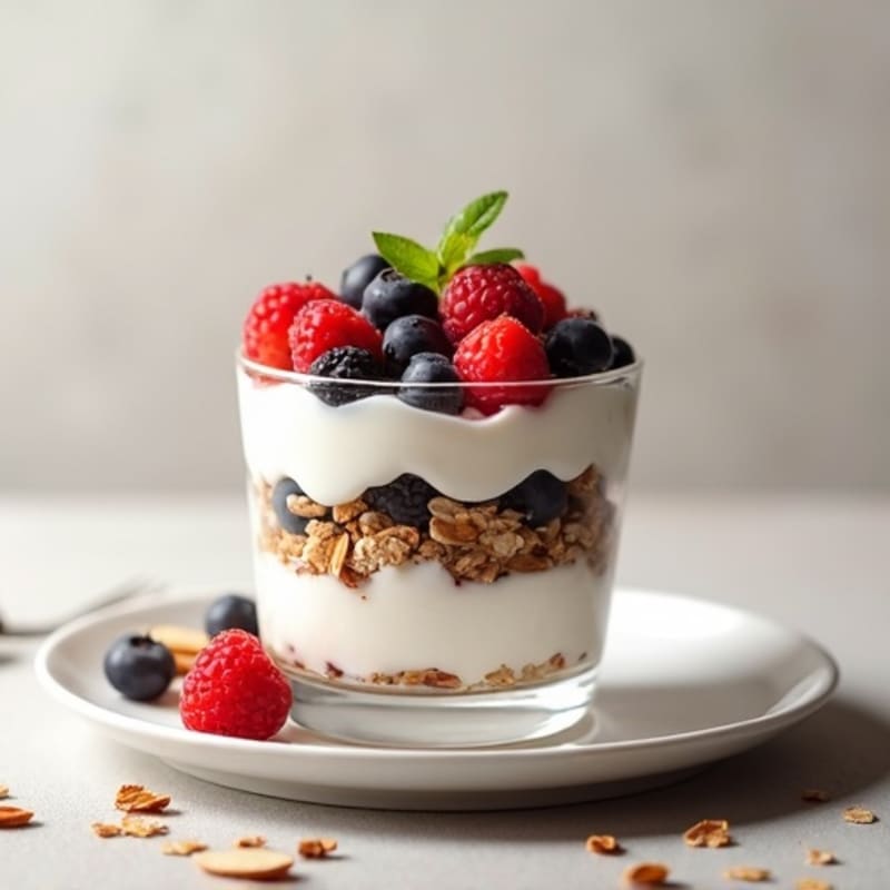 Greek Yogurt Parfait with Mixed Berries and Crunchy Almond Granola