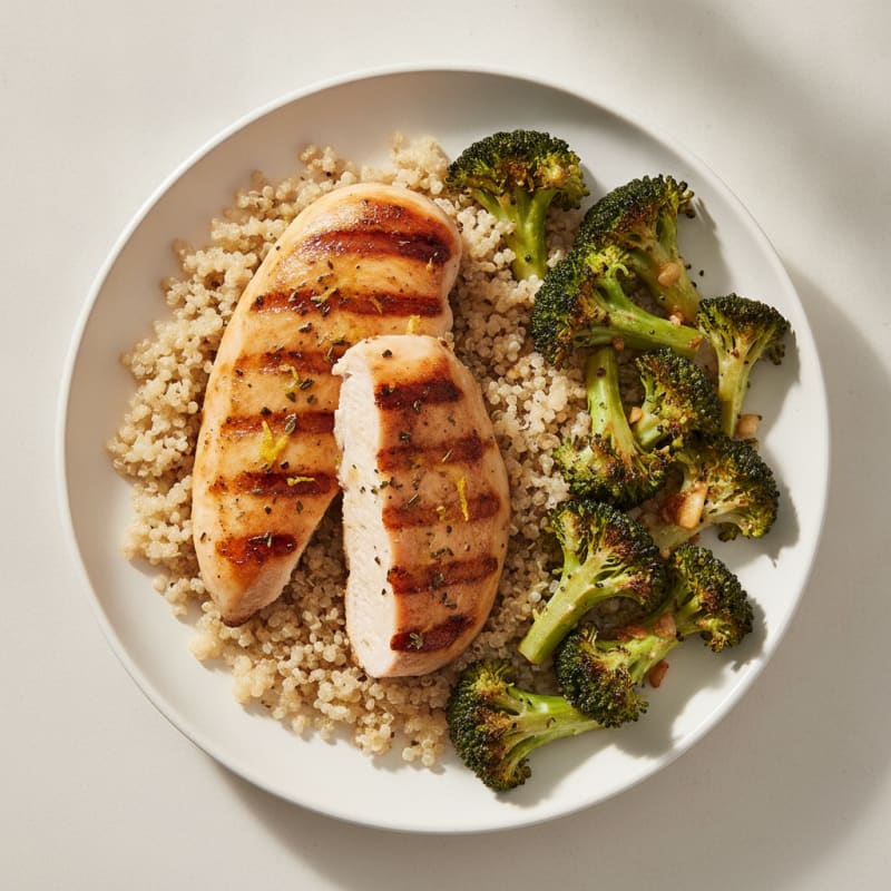 Grilled Chicken Breast with Roasted Broccoli and Quinoa