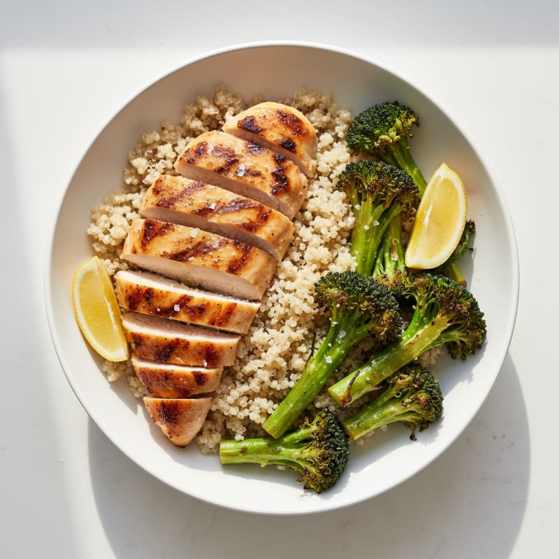 Grilled Chicken and Quinoa Power Bowl with Roasted Broccoli