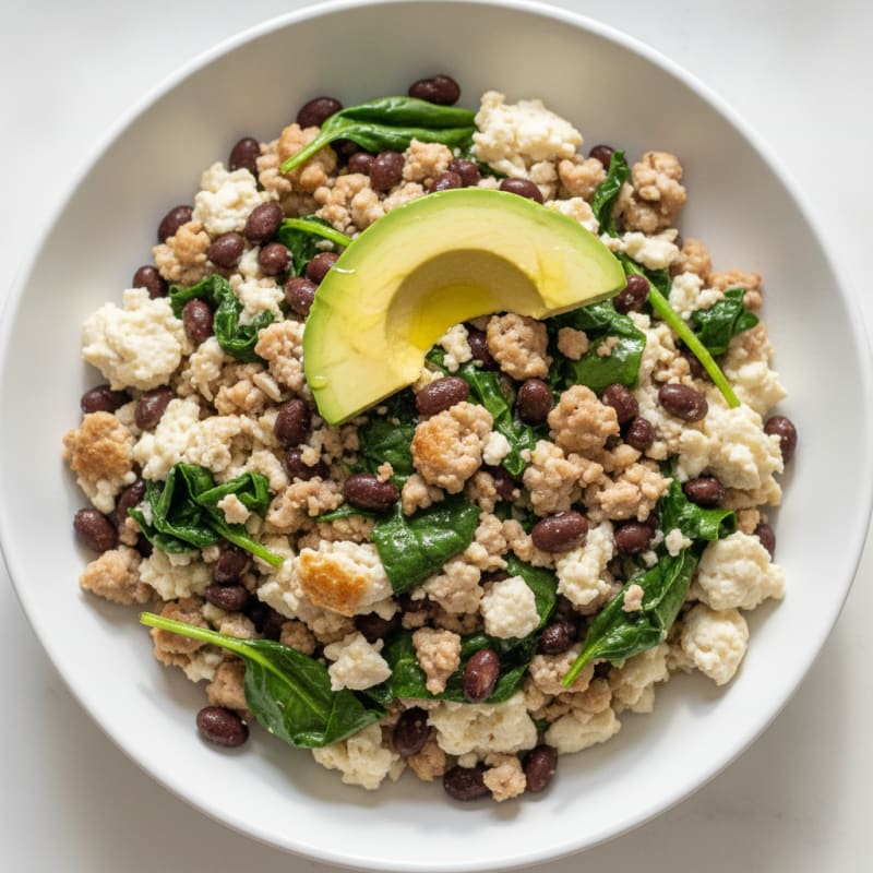 Spinach and Turkey Egg White Scramble with Black Beans