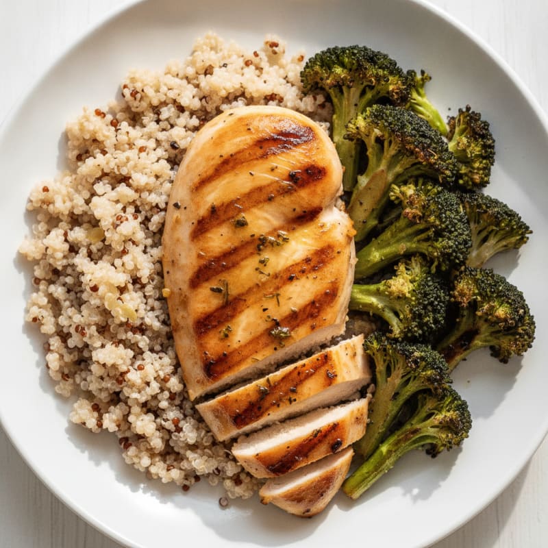 Grilled Chicken Breast with Quinoa and Roasted Broccoli
