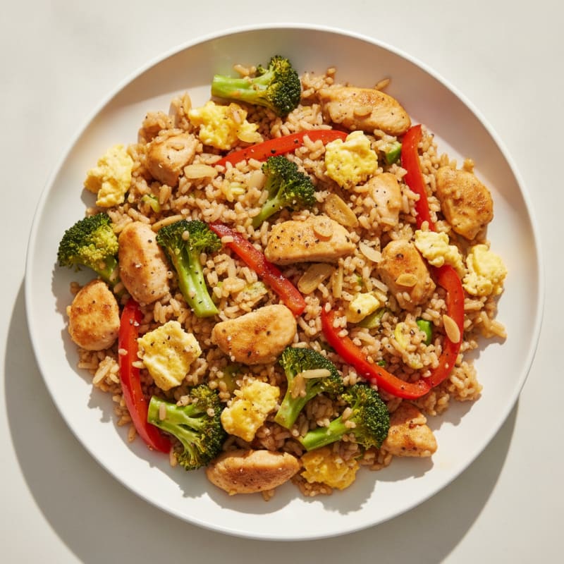 Chicken and Egg Fried Rice with Broccoli