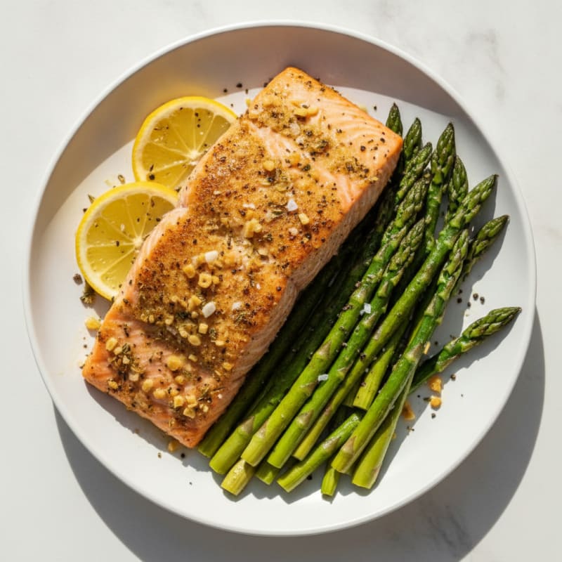 Garlic Herb Roasted Salmon with Asparagus