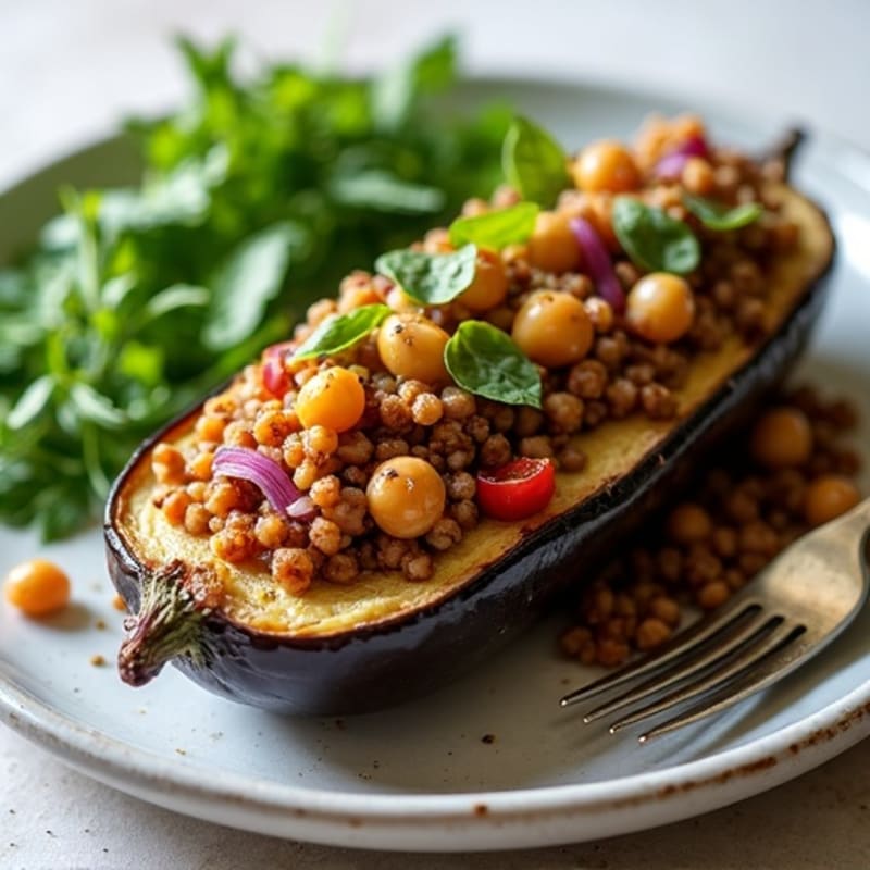 Roasted Eggplant Stuffed with Hearty Lentil and Herb Filling