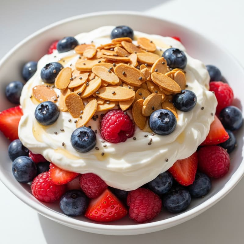 Greek Yogurt Protein Parfait with Mixed Berries and Almonds