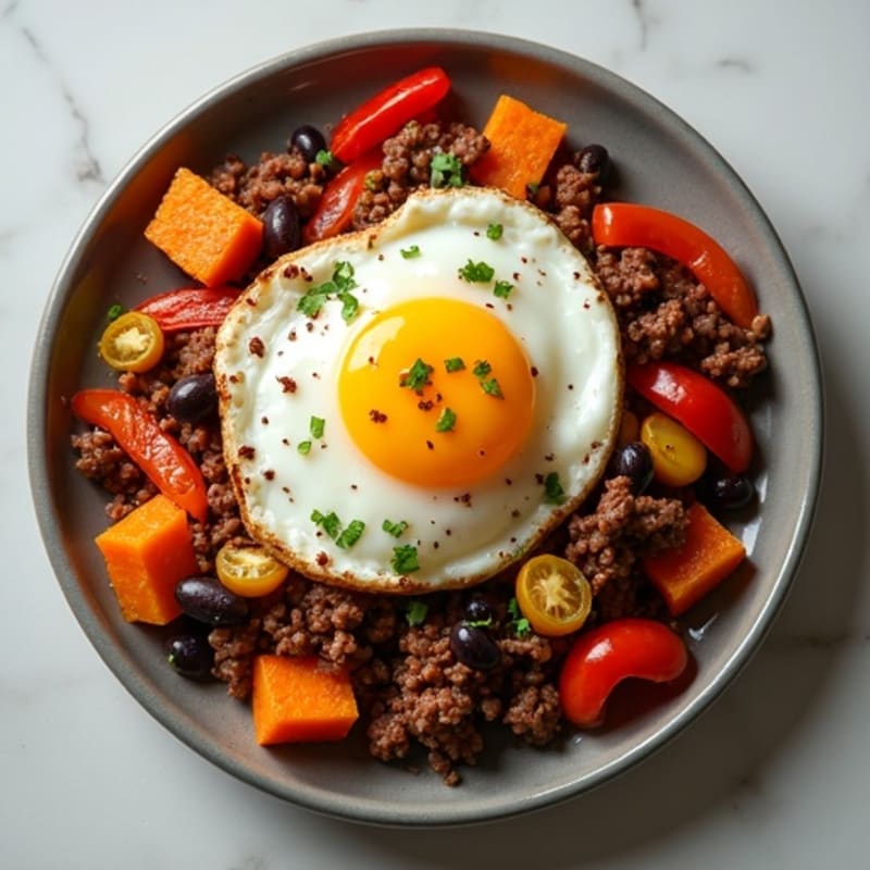 Savory Ground Beef and Sweet Potato Hash