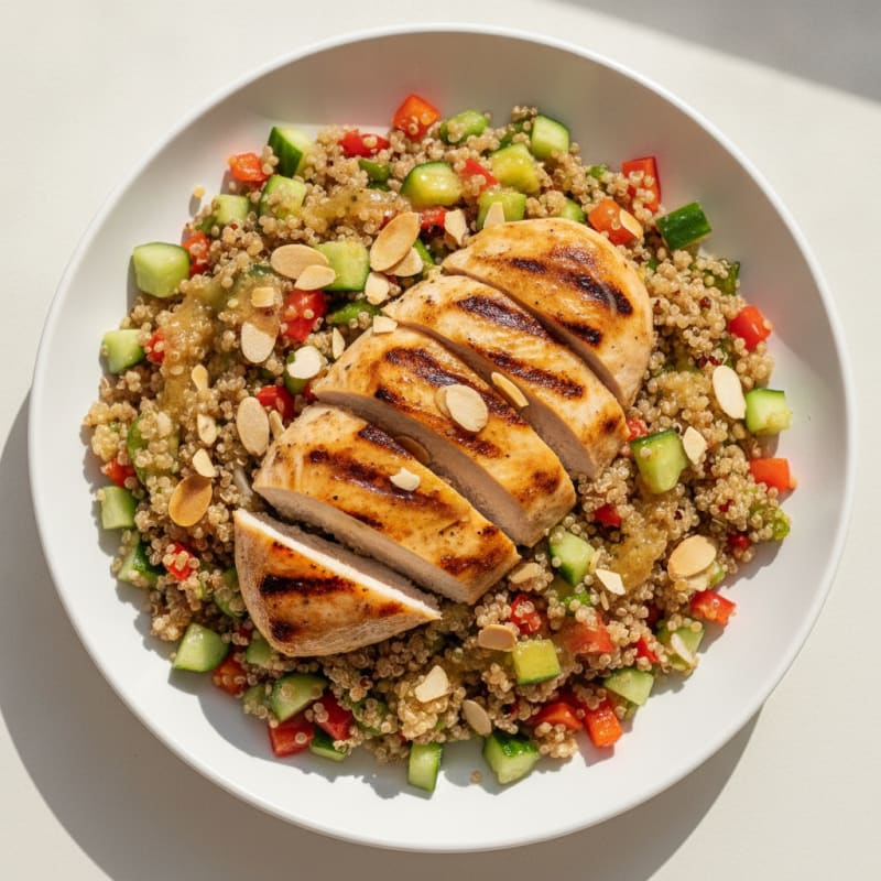 Grilled Chicken Breast with Crunchy Quinoa Salad and Lemon Vinaigrette
