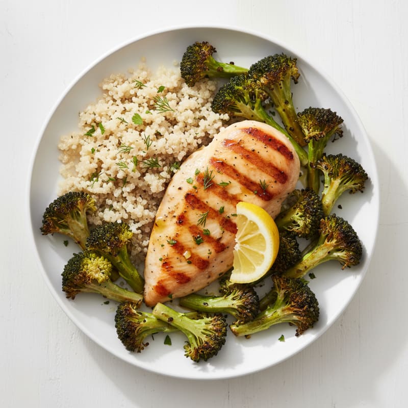 Grilled Chicken Breast with Quinoa and Roasted Broccoli
