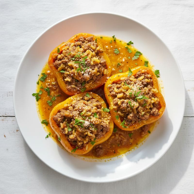 Golden Beef and Rice Stuffed Peppers