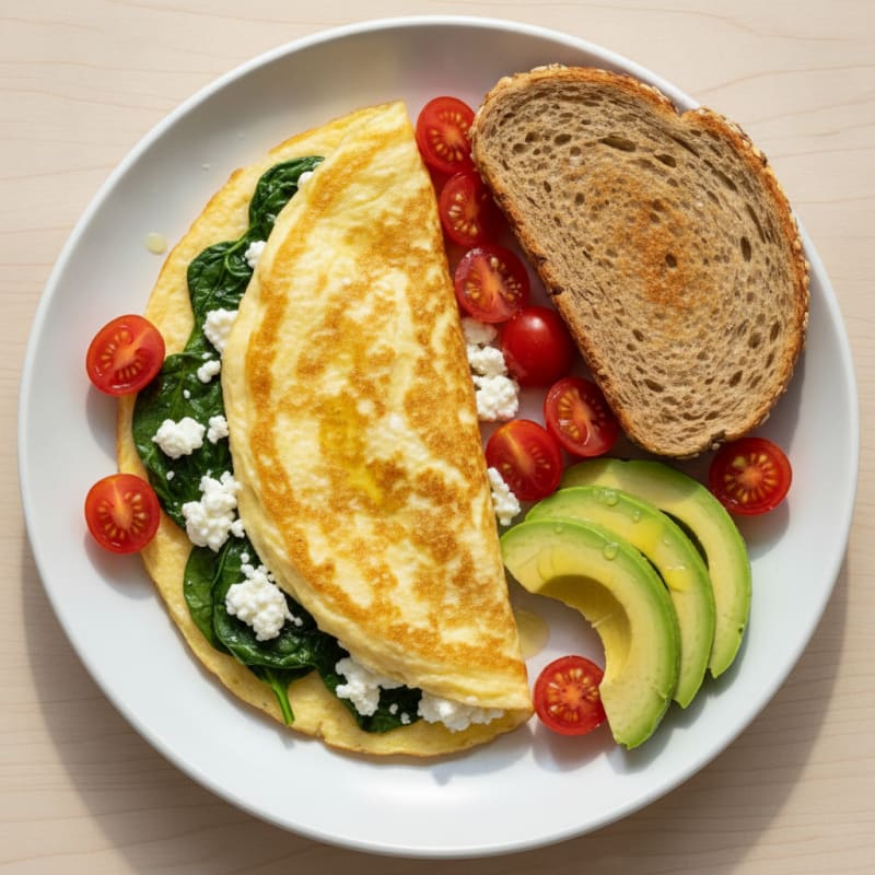 Egg White Spinach Omelette with Cottage Cheese and Cherry Tomatoes