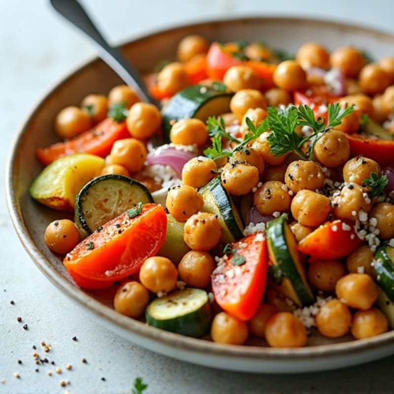 Sheet Pan Roasted Chickpeas and Veggies with Greek-Tahini Drizzle