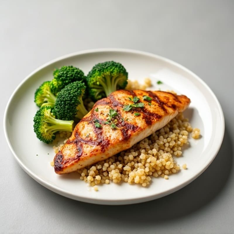 Grilled Chicken Breast with Quinoa and Steamed Broccoli